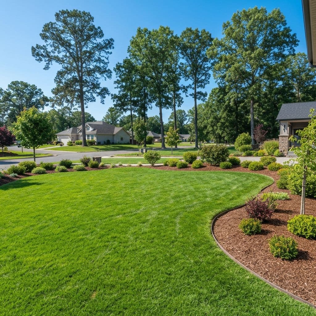 Beautiful landscaped lawn in front of a modern home